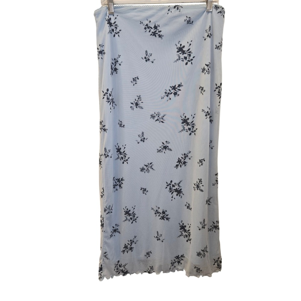 No Boundaries Floral Midi Skirt M (8-10) Feminine Fairy Boho Mesh Y2K Light Blue